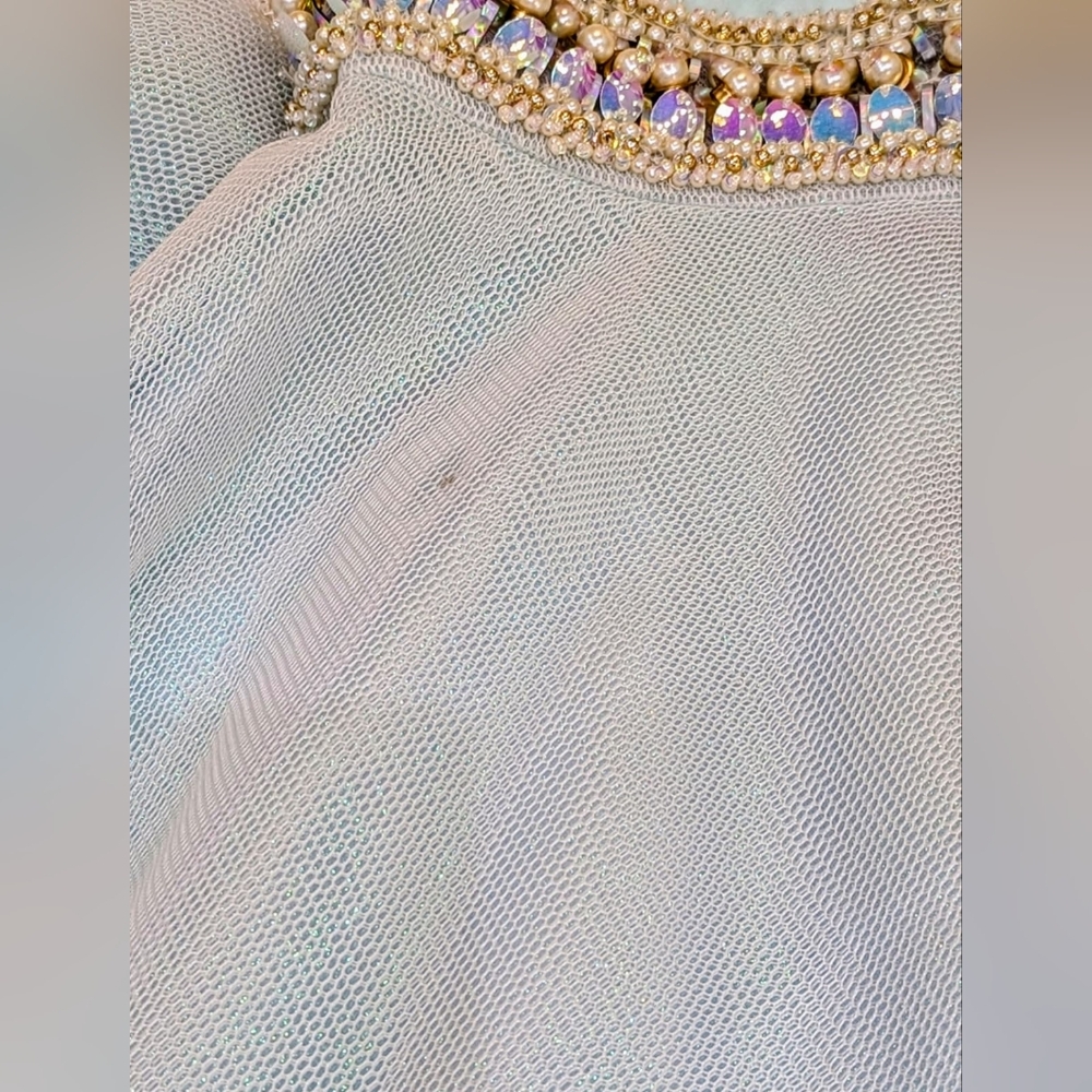 Manish Arora Elegant Mint Green (Seafoam) Women's Maxi Skirt With Beads & Pearls - Picture 9 of 16